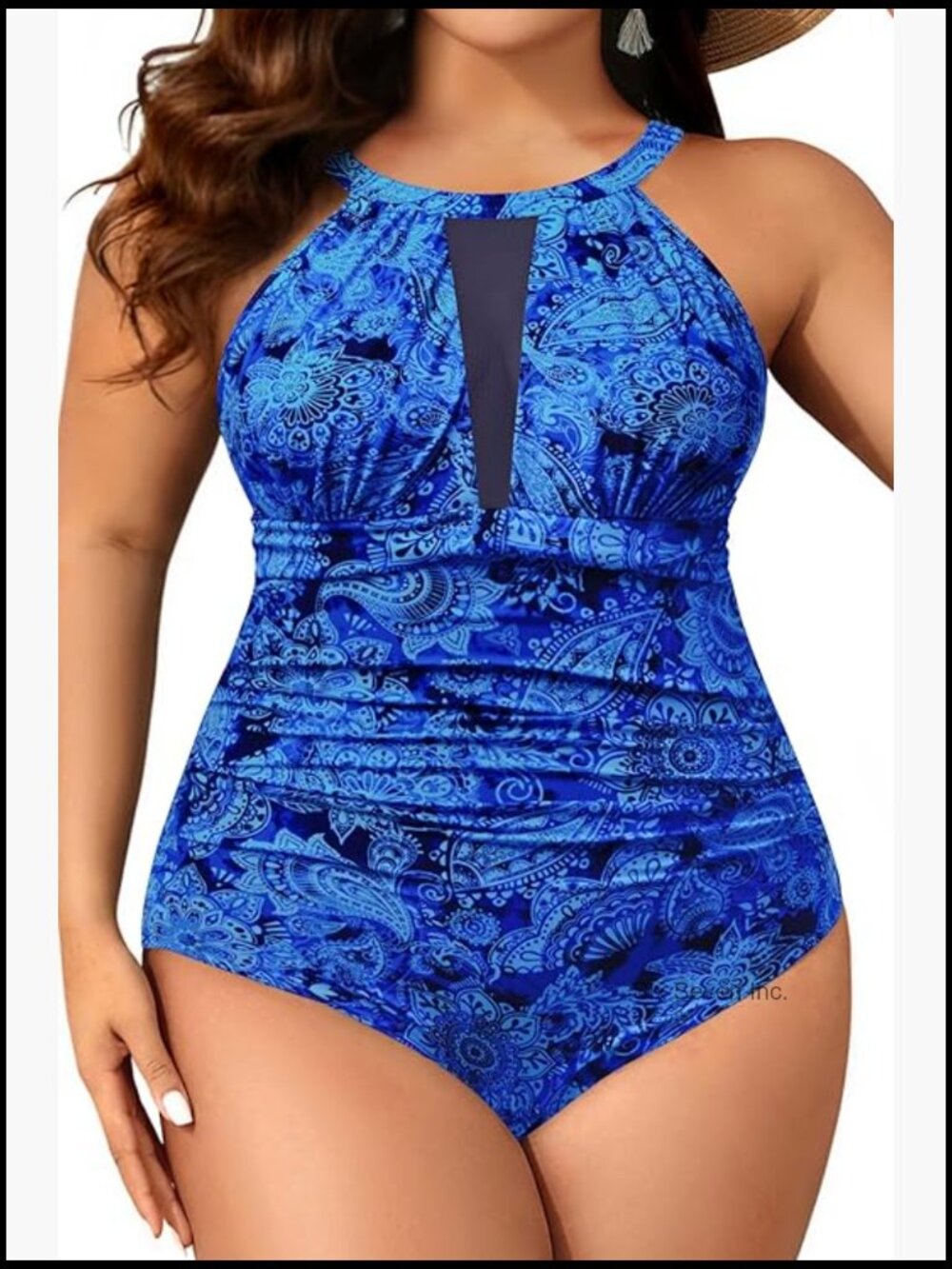 Plus Size One Piece Swimsuit Tummy Control High Neck Ruched Swimwear